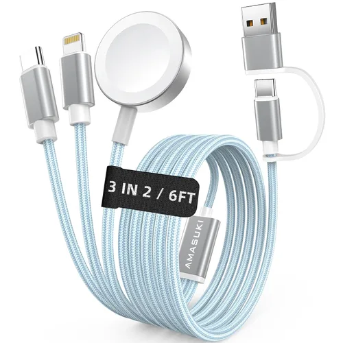 Vista 17 de Esenciales de viaje para Apple Watch, esenciales para acampar en cruceros, cable de carga múltiple, puertos de carga 3 en 2 para iWatch Series Negro