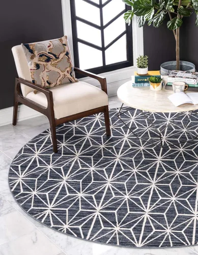 Vista 3 de Unique Loom Uptown Collection by Jill Zarin Collection - Alfombra geométrica moderna azul (1' 8 x 1' 8)