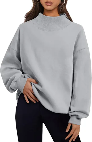 Vista 21 de Trendy Queen Sudaderas de cuello alto para mujer, de gran tamaño, trajes de Albaricoque
