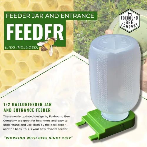 Vista 2 de Foxhound Bee Co: Comedero de abejas para apicultura con alimentador de entrada de plástico y botella extragrande de medio galón para alimentar