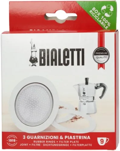 Vista 6 de Repuestos Bialetti, incluye 3 juntas y 1 placa, compatible con Moka Express, Fiammetta, Break, Happy, Dama, Moka Timer y Rainbow (6 tazas)