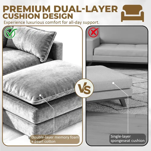 Vista 4 de LEVELEVE Sofá modular en forma de L de 112 pulgadas con 1 otomana, cama convertible de nube de asiento profundo, 3 cojines de 2 brazos, muebles Gris
