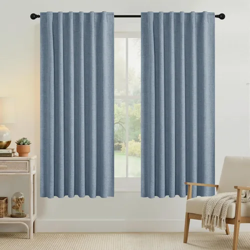 Vista 186 de RYB HOME Cortinas de lino texturizado 100% opacas de 84 pulgadas de largo, aislamiento térmico, privacidad, ahorro de energía para dormitorio, sala