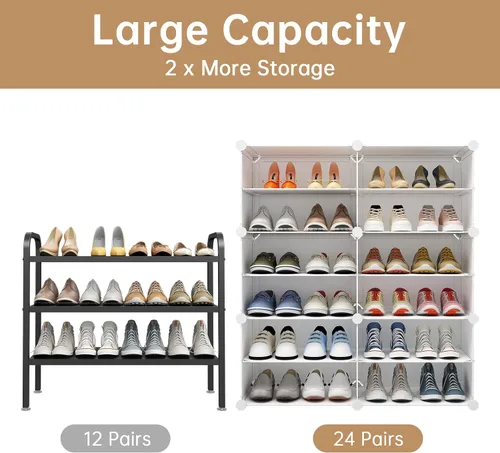 Vista 4 de KOUSI Organizador portátil para zapatos, 24 pares, estante de torre, soporte de gabinete de almacenamiento expandible para tacones, botas