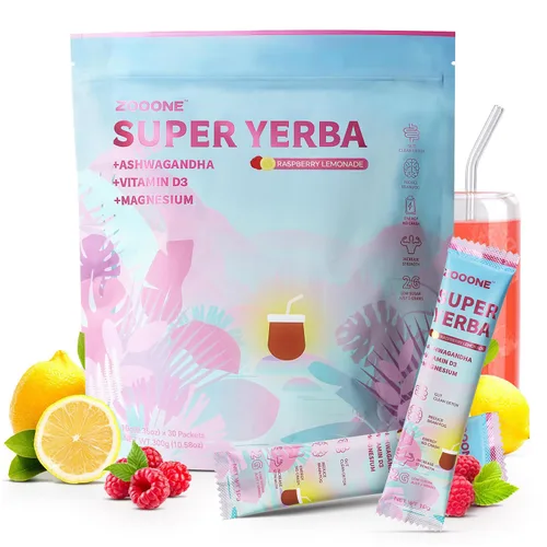 Vista 7 de ZOOONE Súper Yerba Mate té en polvo instantáneo 30 sobres - Sabor a limonada de frambuesa Porciones Energía limpia y enfoque Mejora la niebla