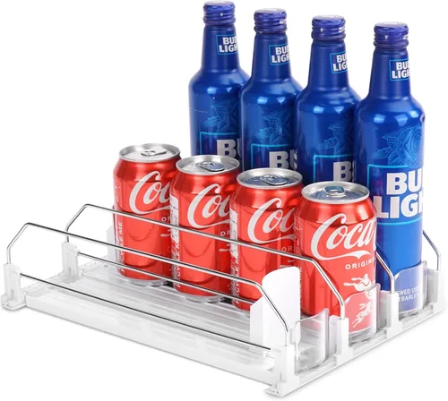 Vista 11 de Dispensador de bebidas para refrigerador, organizador de latas de soda autoempujable para refrigerador, 3 filas han sido montadas, organizador