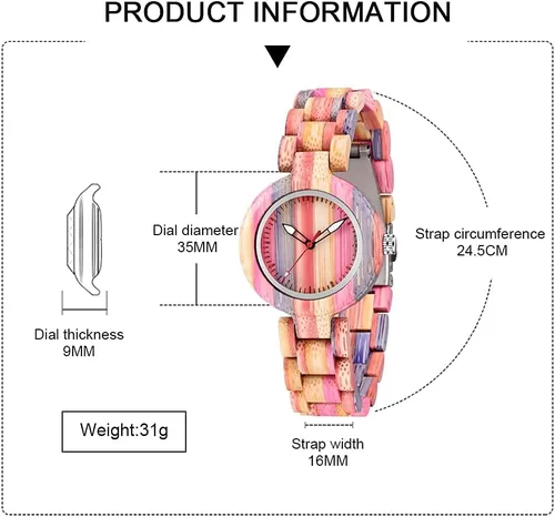 Vista 17 de Dentily Relojes de madera natural para mujer, reloj de cuarzo hecho a mano, reloj de pulsera único deportivo para mujer