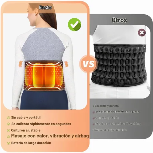 Vista 6 de Masajeador de espalda baja con calor, almohadilla térmica inalámbrica de espalda con 4 niveles de calor, 3 modos de vibración y compresión de aire