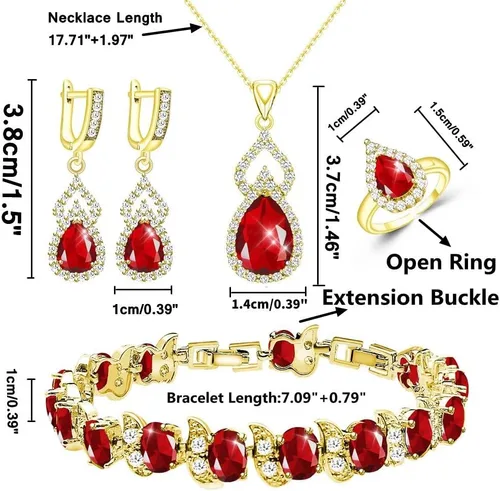 Vista 4 de LMXXVJ Juego de joyas para mujer, collar chapado en platino, anillo abierto, aretes, brazalete, para cumpleaños, aniversario, Día de la Madre