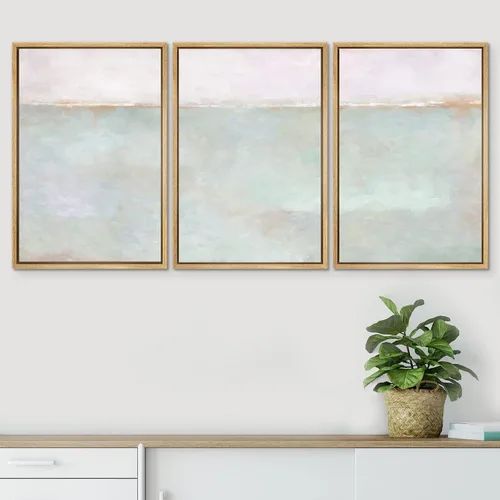 Vista 386 de SIGNWIN Lienzo enmarcado para pared, juego de arte pastel con cadena montañosa, bosque, niebla, naturaleza silvestre, ilustraciones modernas, arte