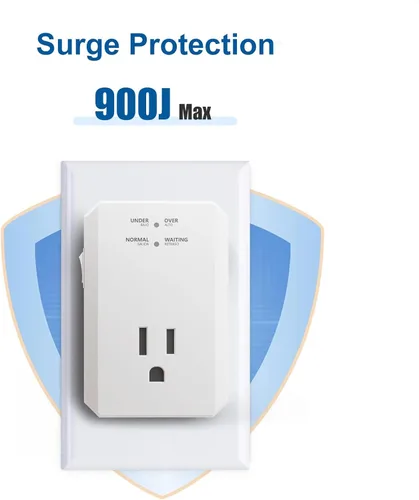 Vista 2 de BSEED Protector contra sobretensiones de una sola toma, Protector contra sobretensiones de pared pequeño con indicadores luminosos de protección a