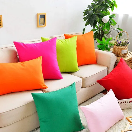 Vista 5 de Paquete de 8 fundas de almohada decorativas 100% de algodón, cómodas y sólidas, para Navidad, Halloween, sofá
