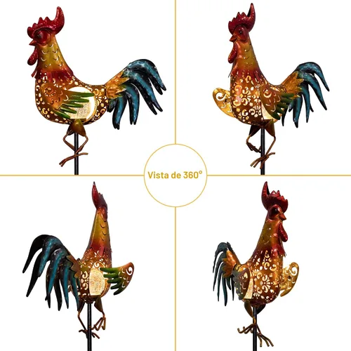 Vista 6 de Tryme Luces solares de gallo para exteriores, decoración de jardín, estatua de jardín, regalos para amantes de los pollos, mujeres, madres, arte