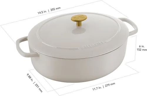 Vista 3 de BALLARINI Bellamonte Horno holandés ovalado de hierro fundido de 4.75 cuartos de galón, color blanco crema