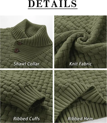Vista 5 de Zaitun Suéter de cuello alto para hombre con cuello de chal, suéteres de punto de ajuste regular