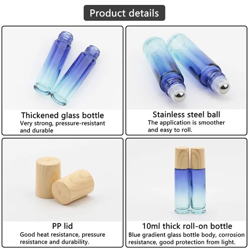 Vista 3 de Kesell Paquete de 10 botellas enrollables de aceite esencial con tapa de plástico de 0.3 fl oz (0.3 fl oz), botellas de rodillo de gradiente azul