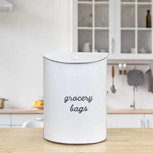 Vista 2 de AuldHome Design - Soporte para bolsas de comestibles rústico (tamaño XL); Dispensador de bolsas de plástico vintage de esmalte estilo granja