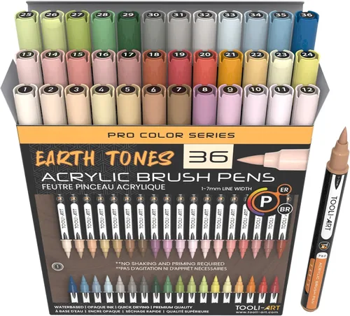 Vista 14 de TOOLI-ART Juego de 22 rotuladores de pintura acrílica con punta de pincel flexible de 1 a 0.276 in para pintura de rocas, vidrio, tazas, madera, Azul