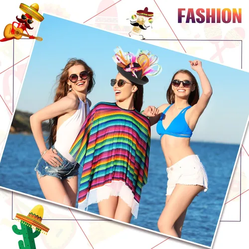 Vista 5 de Poncho de serape para fiesta mexicana del Cinco de Mayo, accesorio colorido para disfraz, divertido y festivo, poncho mexicano para hombre, disfraz