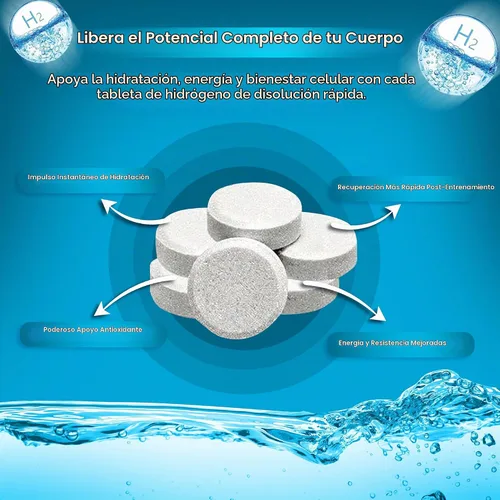 Vista 3 de Tabletas de agua de hidrógeno de 12 PPM – Tabletas moleculares de H₂ con magnesio H2 TAB Soporte antioxidante para energía, salud celular