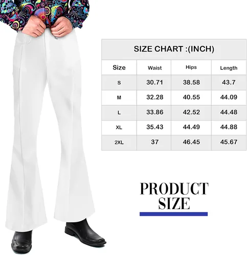 Vista 4 de Eurzom Conjunto de disfraz de discoteca que incluye camisa brillante con pantalón para hombre, peluca afro, collar, lentes de sol para fiesta