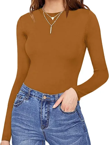 Vista 2 de MANGOPOP - Body de manga corta y manga larga para mujer, cuello redondo.