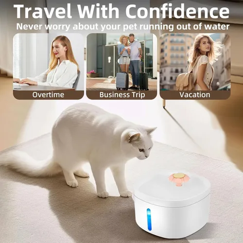 Vista 3 de Dispensador de agua de gran capacidad para gatos y perros de 2.6 litros, dispensador de agua a chorro para gatos, con esterilización por luz azul