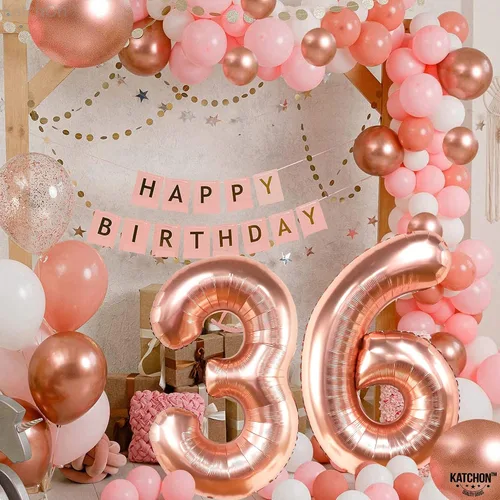 Vista 9 de KatchOn, Globos de oro rosa con el número 36, gigantes, 40 pulgadas, globos de aluminio de oro rosa con el número 36, decoraciones de feliz