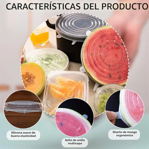Vista 3 de 12 tapas elásticas rectangulares de silicona para almacenamiento