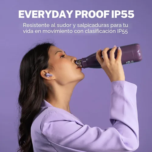 Vista 7 de JLab Go Pods ANC Auridífonos True Wireless Bluetooth con Estuche de Carga, Cancelación Activa de Ruido Híbrida + Sé Consciente para una Escucha Lila