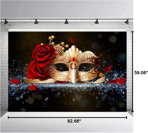 Vista 8 de Telón de fondo para fotografía, fiesta de carnaval, máscara roja de oro rosa con fondo de diamante, fondo de máscaras, estudio de cumpleaños, foto