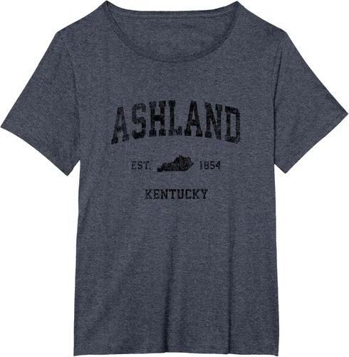 Vista 90 de Ashland Kentucky KY Vintage Sports Design Camiseta de impresión negra Asfalto