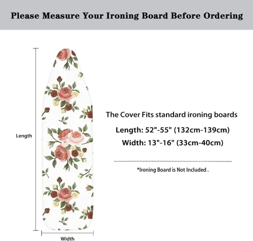 Vista 6 de Funda para tabla de planchar con estampado de rosas vintage con gancho y bucle, sujetadores ajustables, fundas protectoras para tabla de planchar