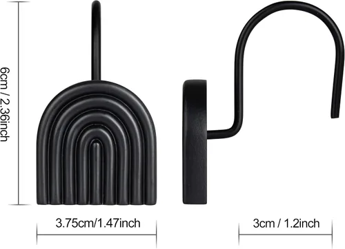 Vista 4 de Sunlit Ganchos decorativos para cortina de ducha modernos de mediados de siglo, anillos de cortina de ducha geométricos negros para baño, resina