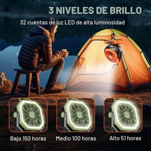 Vista 6 de Sireck Ventilador de camping recargable portátil de 10.8 pulgadas, verde Funciona con batería de 40000 mAh, luz LED, pantalla digital