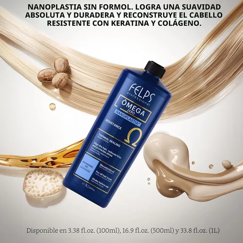Vista 5 de Kit 2 Felps Professional Omega Zero Nanoplastia Tratamiento térmico para el cabello, alisado y alisado, sin formaldehído, con aceite de macadamia