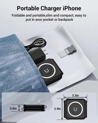 Vista 5 de Cargador inalámbrico magnético de 15 W, almohadilla de carga plegable de carga rápida compatible con Apple iPhone 16/Pro/Max/Plus, carga rápida