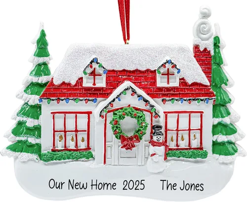 Vista 13 de Adorno de Navidad personalizado para el nuevo hogar 2026 Puerta negra con cinta de purpurina recuerdo único para el árbol de Navidad – Primer año