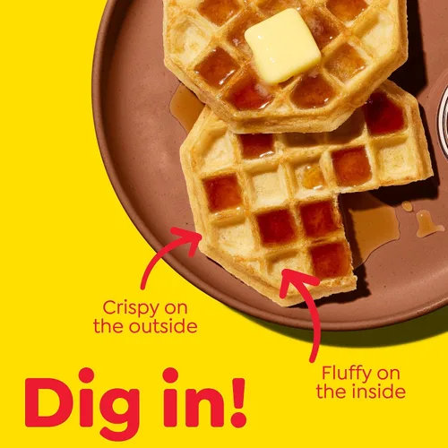 Vista 4 de Eggo Waffles congelados gruesos y esponjosos, desayuno congelado, comida para el desayuno, original, caja de 11.6 onzas (6 waffles)