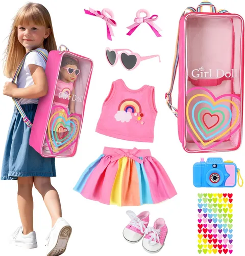 Vista 6 de ZITA ELEMENT - Mochila de viaje para muñeca de 18 pulgadas, estilo arco iris
