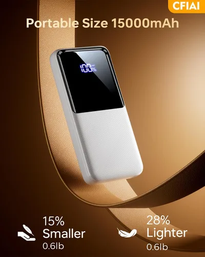 Vista 4 de Banco de Energía Cargador Portátil - Paquete de Batería de 15,000mAh Cargador de Teléfono Portátil con Cable Integrado 22.5W Carga Rápida Powerbank