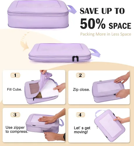Vista 5 de Cubos de embalaje de compresión para viajes, juego de 8 cubos de embalaje con bolsa de aseo para accesorios de viaje, bolsa organizadora