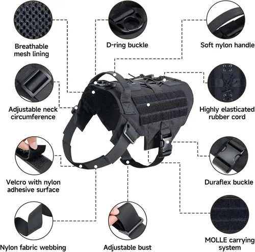 Vista 4 de EXCELLENT ELITE SPANKER Arnés táctico militar para perro, ajustable, sin tirones, para servicio de patrulla militar, chaleco de entrenamiento