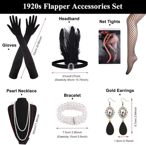 Vista 2 de FEPITO Juego de accesorios Great Gatsby de los años 20 para mujer, diadema con solapa