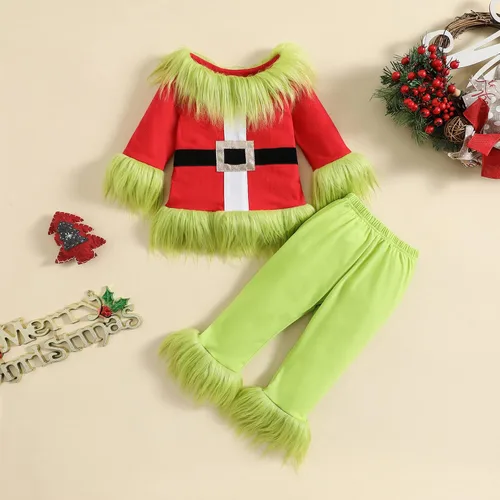 Vista 3 de Traje de Navidad para bebés y niñas, chaqueta de manga larga de Papá Noel, abrigo de forro polar, pantalones sombrero, ropa de cosplay para fiestas
