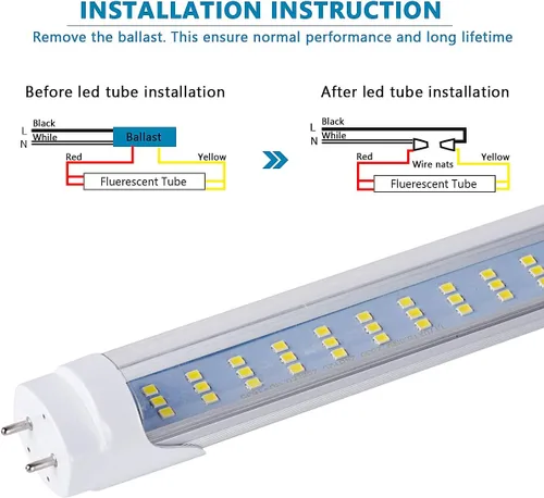 Vista 4 de Tubo de luz LED de 4 pies, 60 W, 6500 lm, 6000 K, blanco frío, alimentación de doble extremo, sin balasto T8, tubos LED planos de iluminación de 3