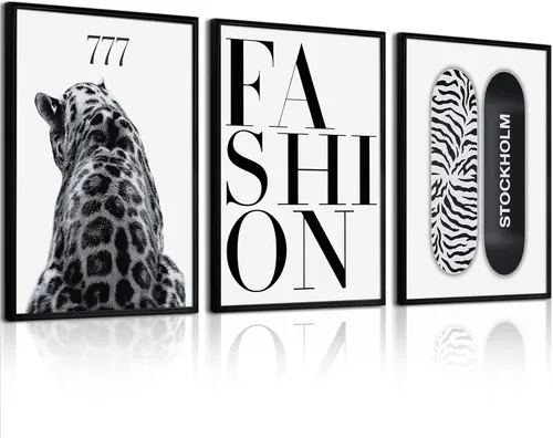Vista 9 de Arte de pared de leopardo de moda, decoración de pared de guepardo blanco y negro, pósteres de lienzo estéticos de moda, impresiones de estocolmo