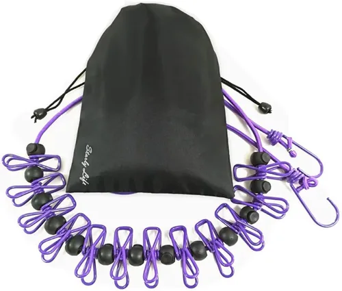 Vista 9 de Tendedero elástico ajustable con clips y bolas de posicionamiento, portátil, retráctil, resistente al viento, cuerda para colgar la ropa sucia