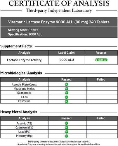 Vista 3 de Vitamatic Enzima de lactasa 9000 FCC 240 comprimidos - Caplets de alivio para la intolerancia a la lactosa