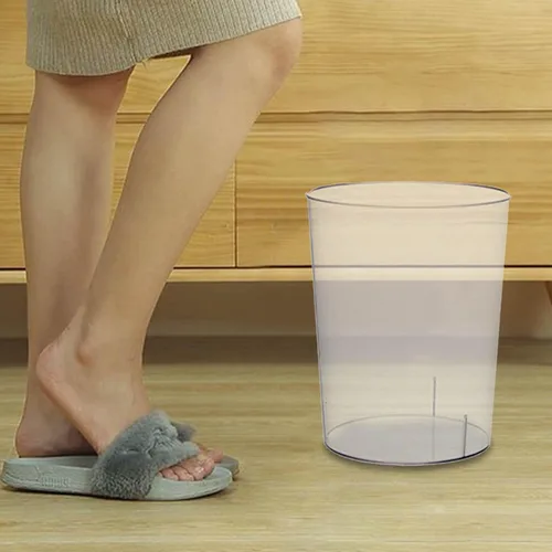 Vista 6 de Gralara Cubo de basura moderno transparente para escritorio, cesta de basura redonda, cesta de papel para desperdicios, cestas para sala de estar